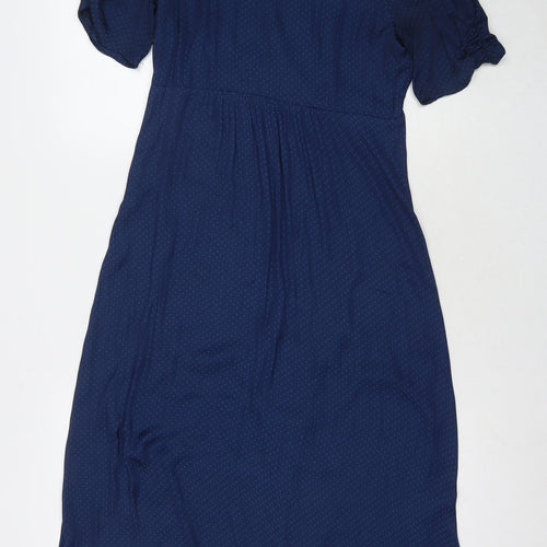 H&M Womens Blue Polka Dot Viscose Maxi Size 10 V-Neck Pullover
