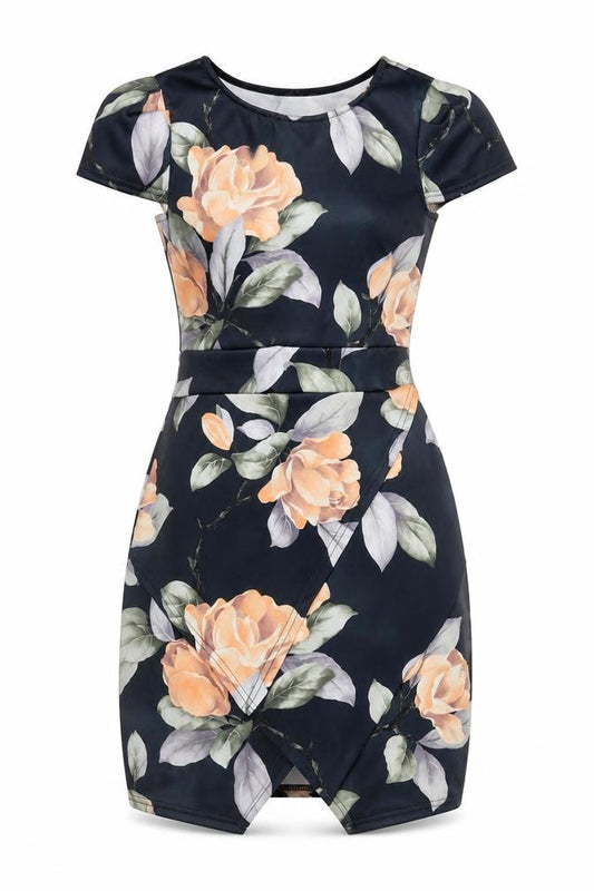 Front view of Boohoo women’s multicoloured floral polyester a-line, size UK 10, round neck pullover