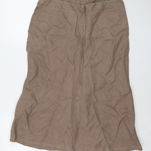 Boden Womens Brown Linen A-Line Skirt Size 14 Zip