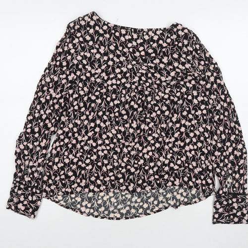 Marks and Spencer Womens Black Floral Viscose Basic Blouse Size 12 Round Neck
