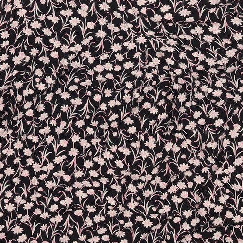 Marks and Spencer Womens Black Floral Viscose Basic Blouse Size 12 Round Neck