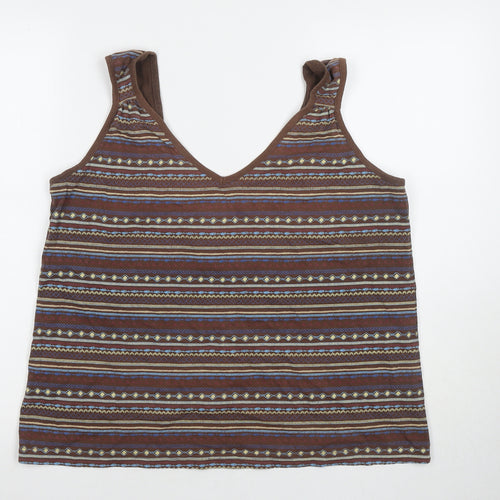 East Coast Womens Brown Geometric Cotton Basic Tank Size 20 V-Neck