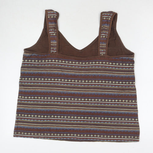 East Coast Womens Brown Geometric Cotton Basic Tank Size 20 V-Neck
