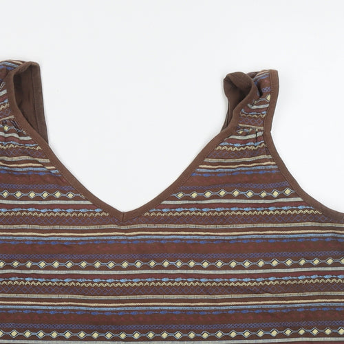 East Coast Womens Brown Geometric Cotton Basic Tank Size 20 V-Neck