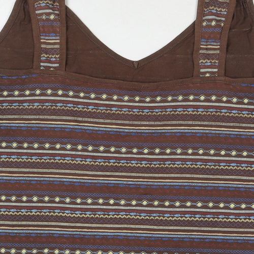 East Coast Womens Brown Geometric Cotton Basic Tank Size 20 V-Neck