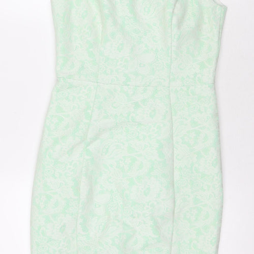 Debenhams Womens Green Floral Polyester A-Line Size 8 Round Neck Zip