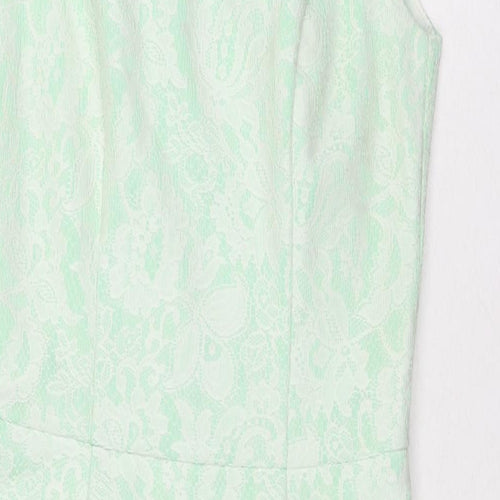 Debenhams Womens Green Floral Polyester A-Line Size 8 Round Neck Zip