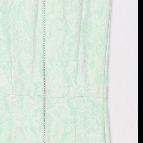 Debenhams Womens Green Floral Polyester A-Line Size 8 Round Neck Zip