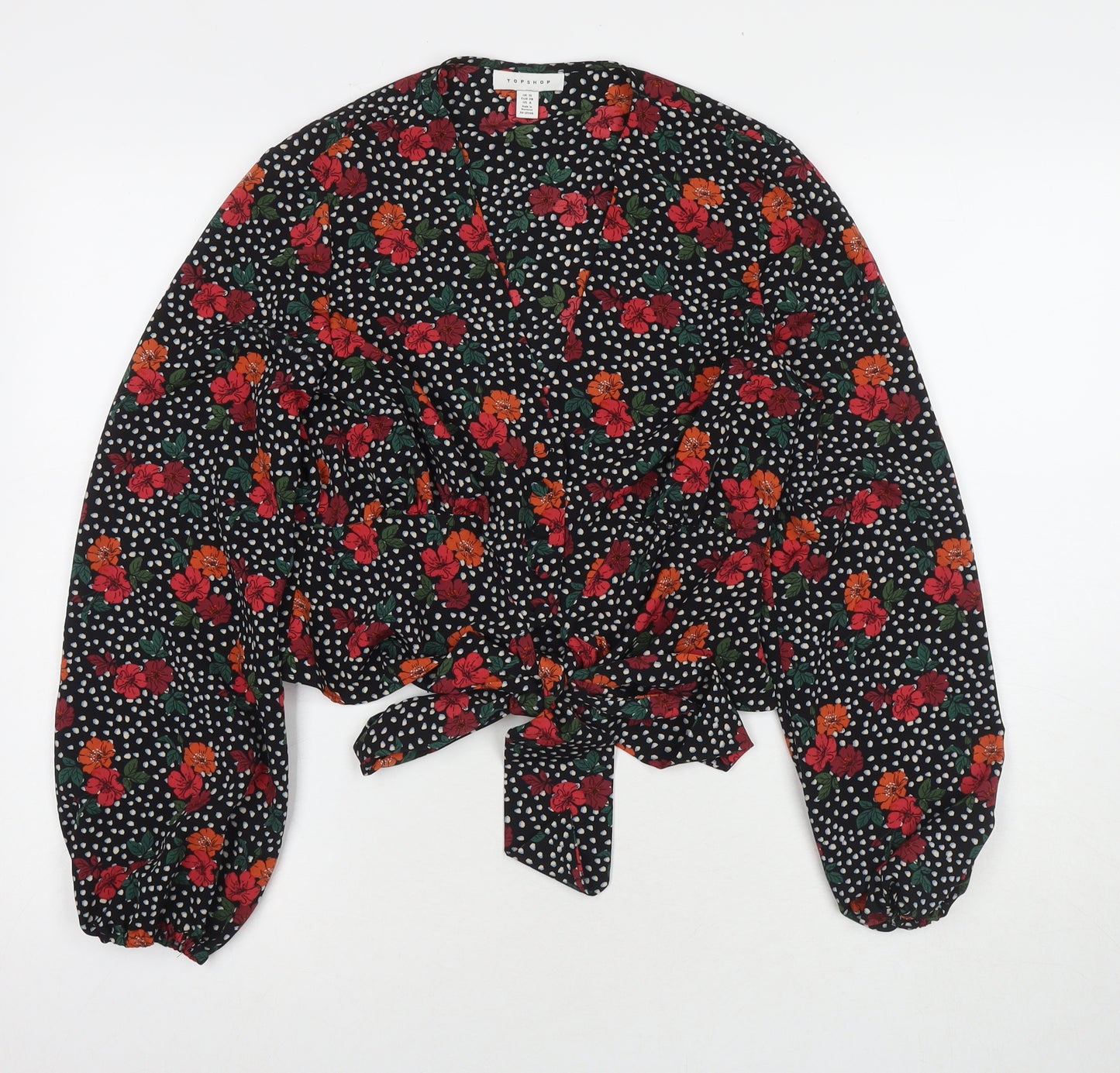 Topshop Womens Multicoloured Polka Dot Viscose Basic Button-Up Size 10 V-Neck