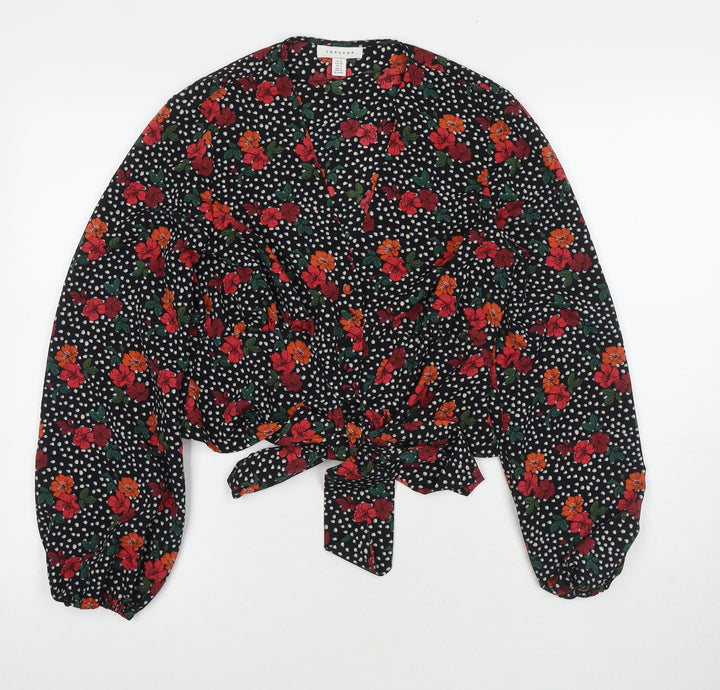 Topshop Womens Multicoloured Polka Dot Viscose Basic Button-Up Size 10 V-Neck