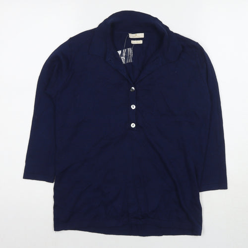 Munrospun Womens Blue Collared Cotton Pullover Jumper Size S