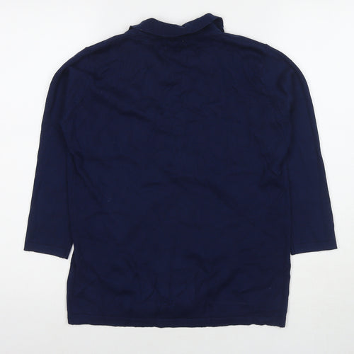 Munrospun Womens Blue Collared Cotton Pullover Jumper Size S