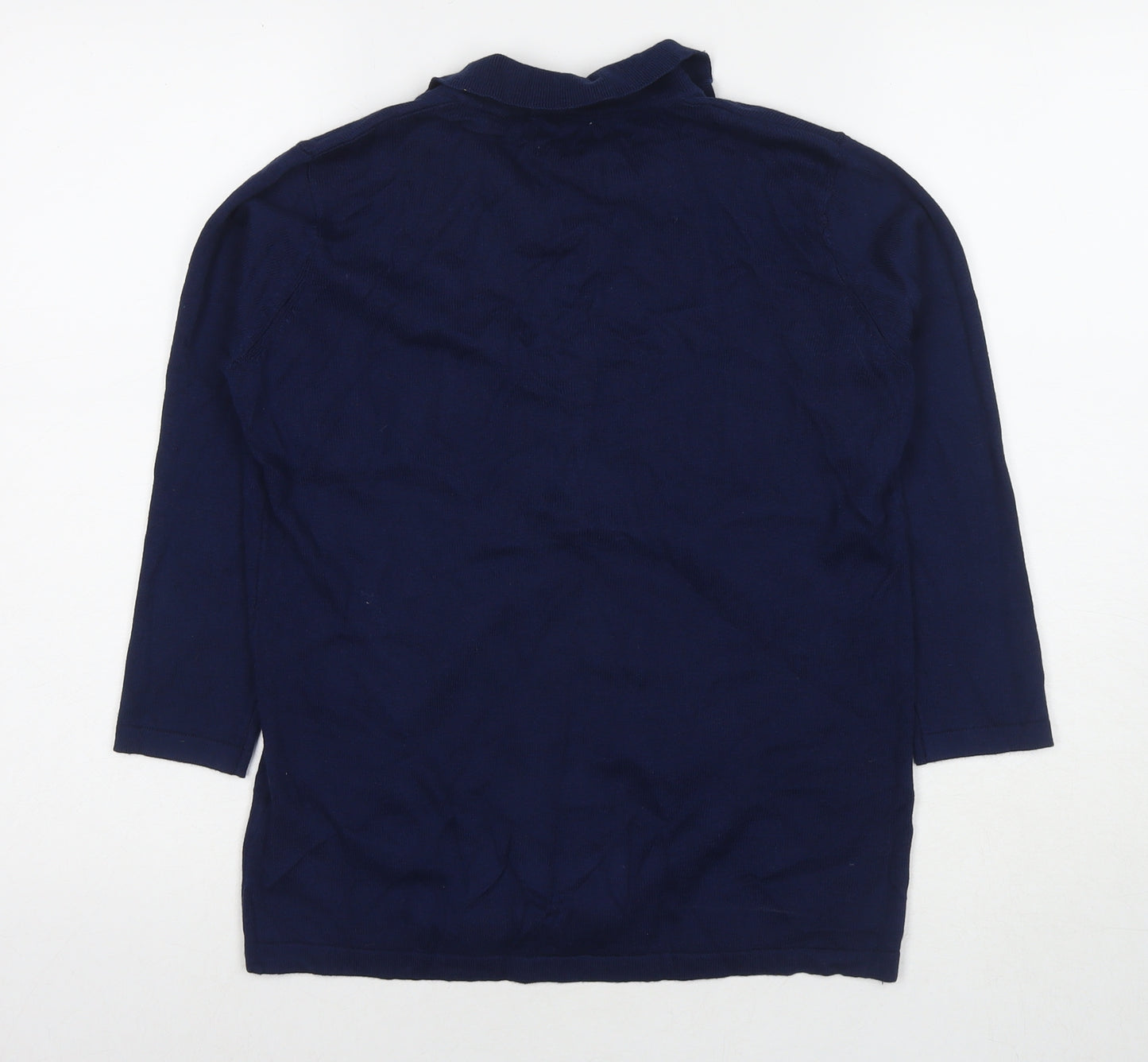 Munrospun Womens Blue Collared Cotton Pullover Jumper Size S