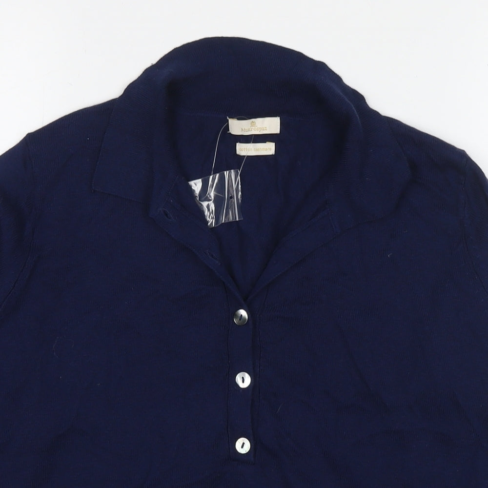 Munrospun Womens Blue Collared Cotton Pullover Jumper Size S