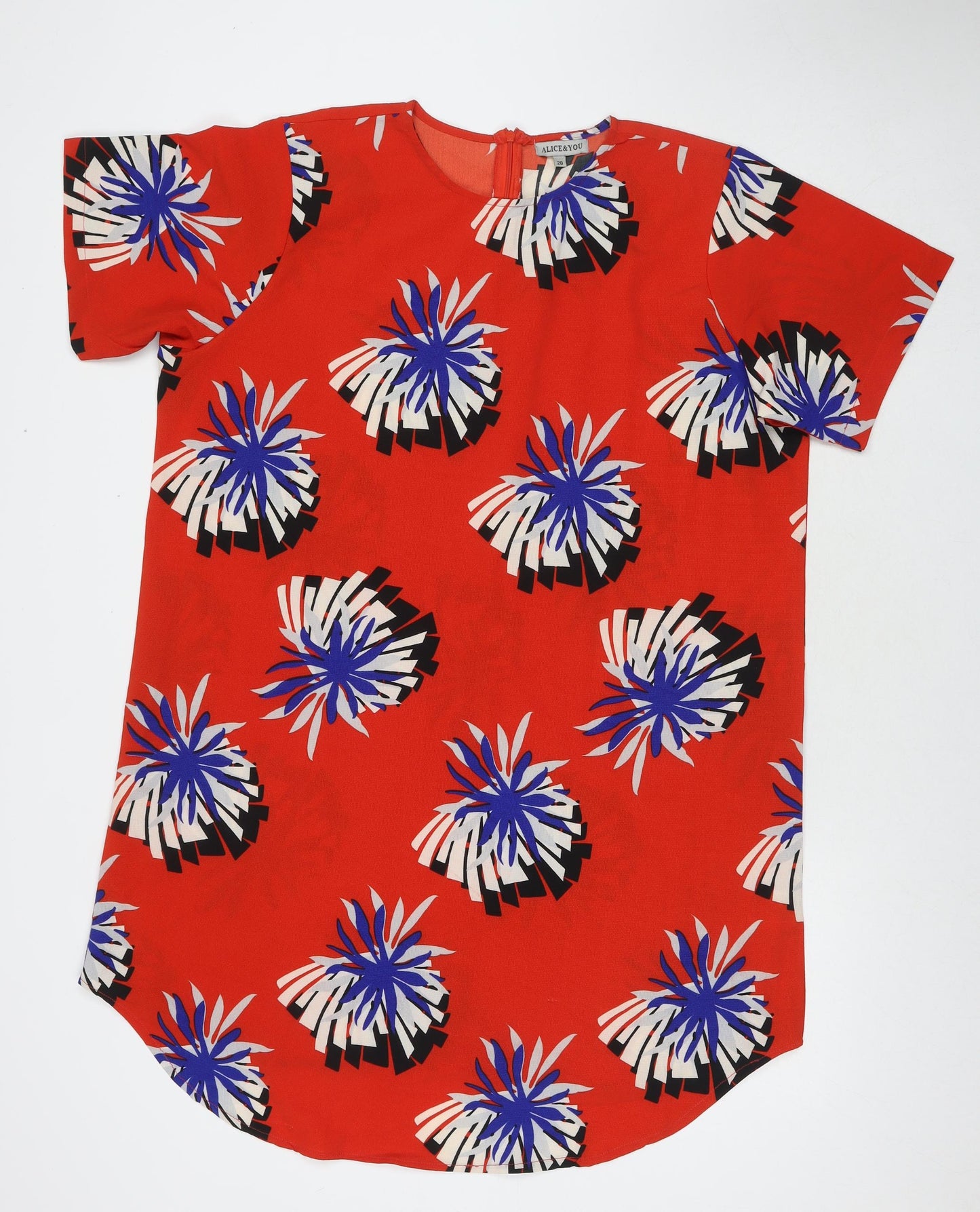 Alice&You Womens Red Floral Polyester Tunic Blouse Size 20 Round Neck