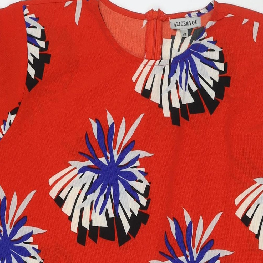 Alice&You Womens Red Floral Polyester Tunic Blouse Size 20 Round Neck