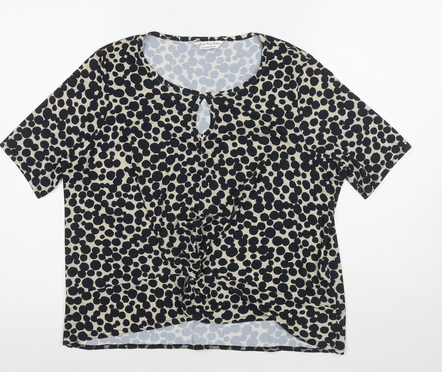 Kaleidoscope Womens Black Polka Dot Polyester Basic Blouse Size 12 Round Neck
