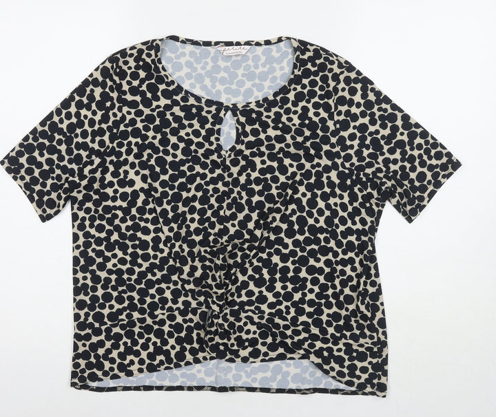 Kaleidoscope Womens Black Polka Dot Polyester Basic Blouse Size 12 Round Neck