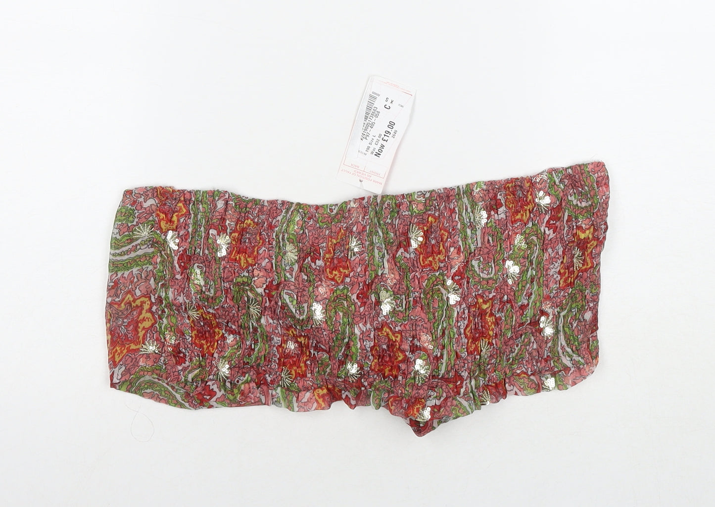 South Beach Womens Multicoloured Geometric Polyester Wrap Tank Size L Square Neck - Sequin Detail