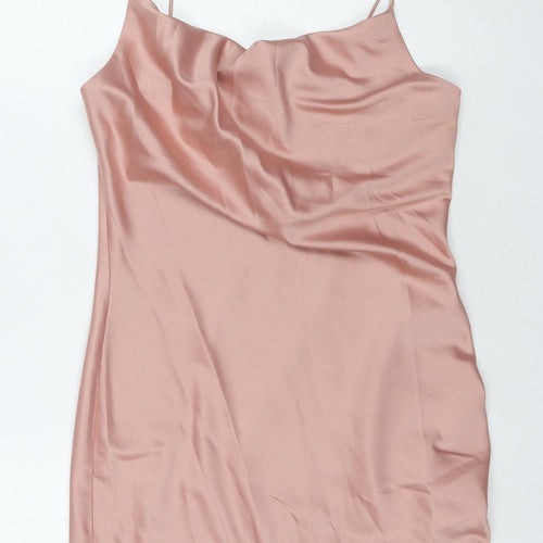 Topshop Womens Beige Polyester Slip Dress Size 8 Cowl Neck Pullover