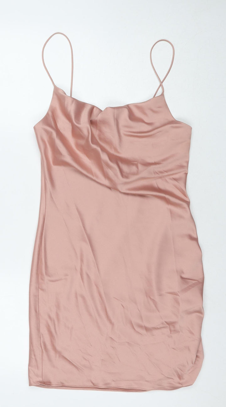 Topshop Womens Beige Polyester Slip Dress Size 8 Cowl Neck Pullover