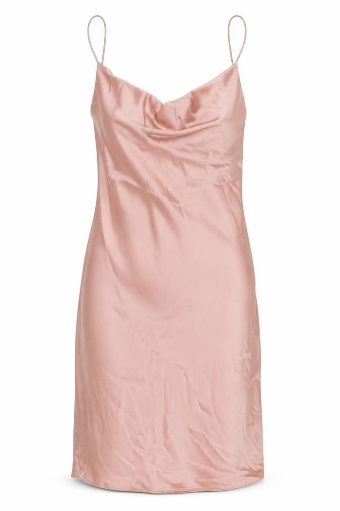 Front view of Topshop women’s beige polyester slip dress, size UK 8, cowl neck pullover