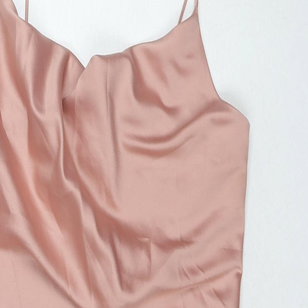 Topshop Womens Beige Polyester Slip Dress Size 8 Cowl Neck Pullover