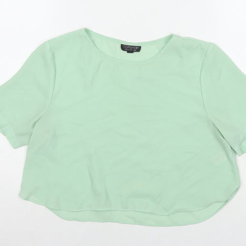 Topshop Womens Green Polyester Basic T-Shirt Size 8 Round Neck