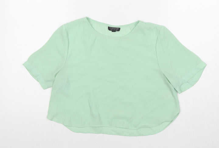 Topshop Womens Green Polyester Basic T-Shirt Size 8 Round Neck