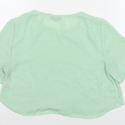 Topshop Womens Green Polyester Basic T-Shirt Size 8 Round Neck