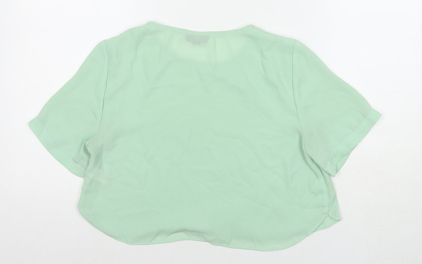 Topshop Womens Green Polyester Basic T-Shirt Size 8 Round Neck