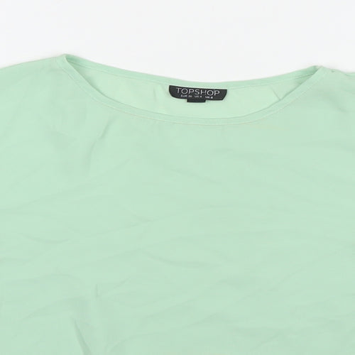 Topshop Womens Green Polyester Basic T-Shirt Size 8 Round Neck