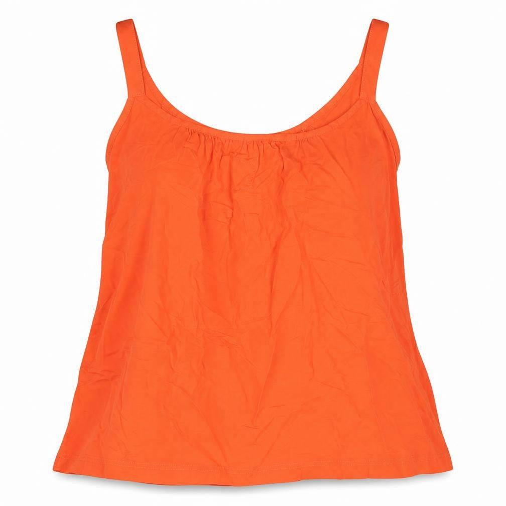 Front view of Marks & Spencer women’s orange viscose basic tank, size UK 8, round neck