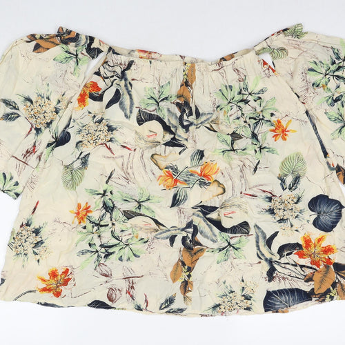 Boohoo Womens Multicoloured Floral Viscose Basic Blouse Size 8 Off the Shoulder
