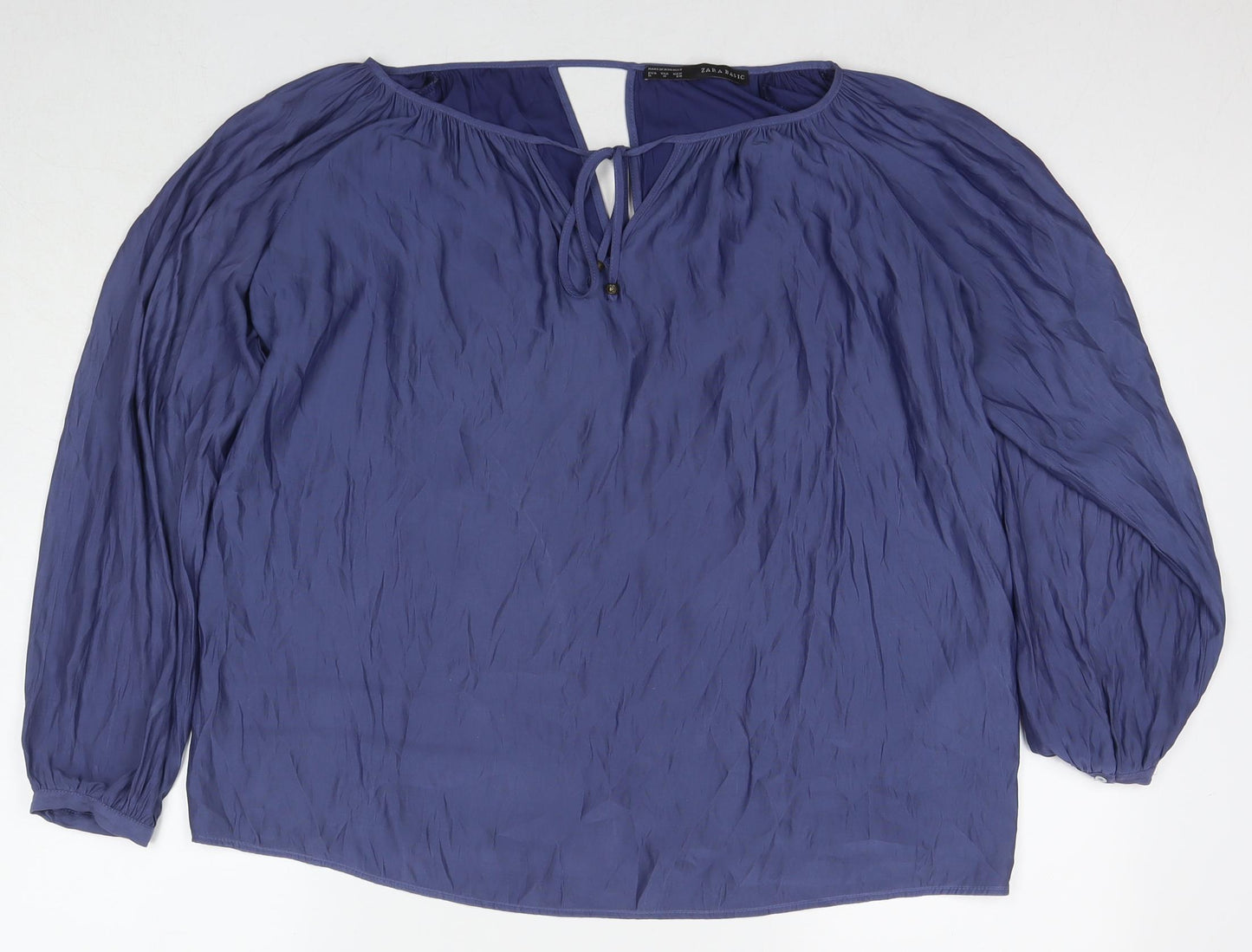 Zara Womens Blue Polyester Basic Blouse Size M Round Neck