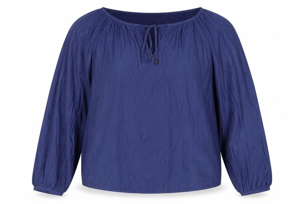 Front view of Zara women’s blue polyester basic blouse, size M, round neck