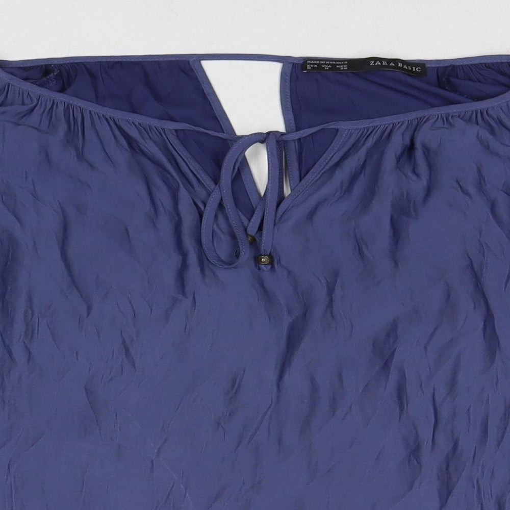 Zara Womens Blue Polyester Basic Blouse Size M Round Neck