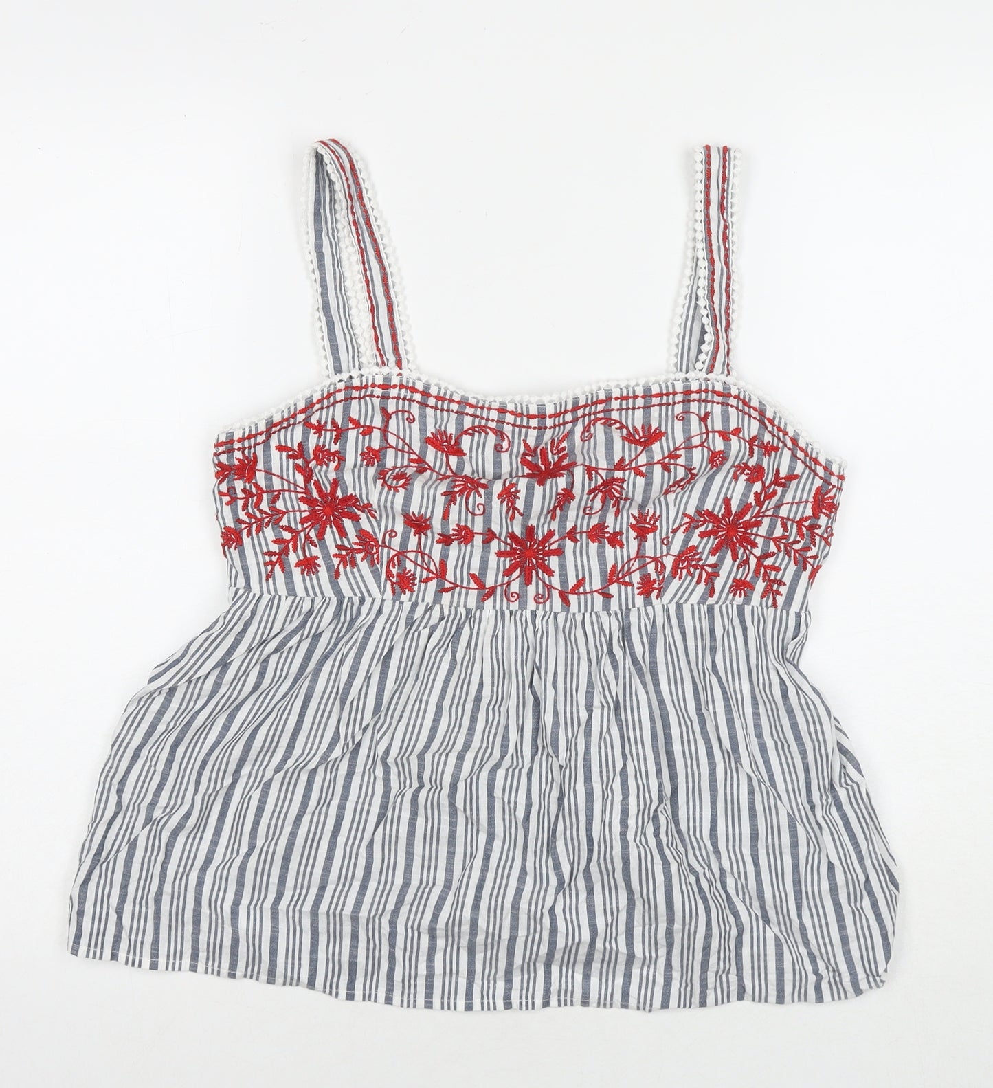 Marks and Spencer Womens Grey Striped Cotton Basic Tank Size 12 Square Neck