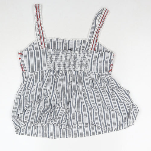 Marks and Spencer Womens Grey Striped Cotton Basic Tank Size 12 Square Neck