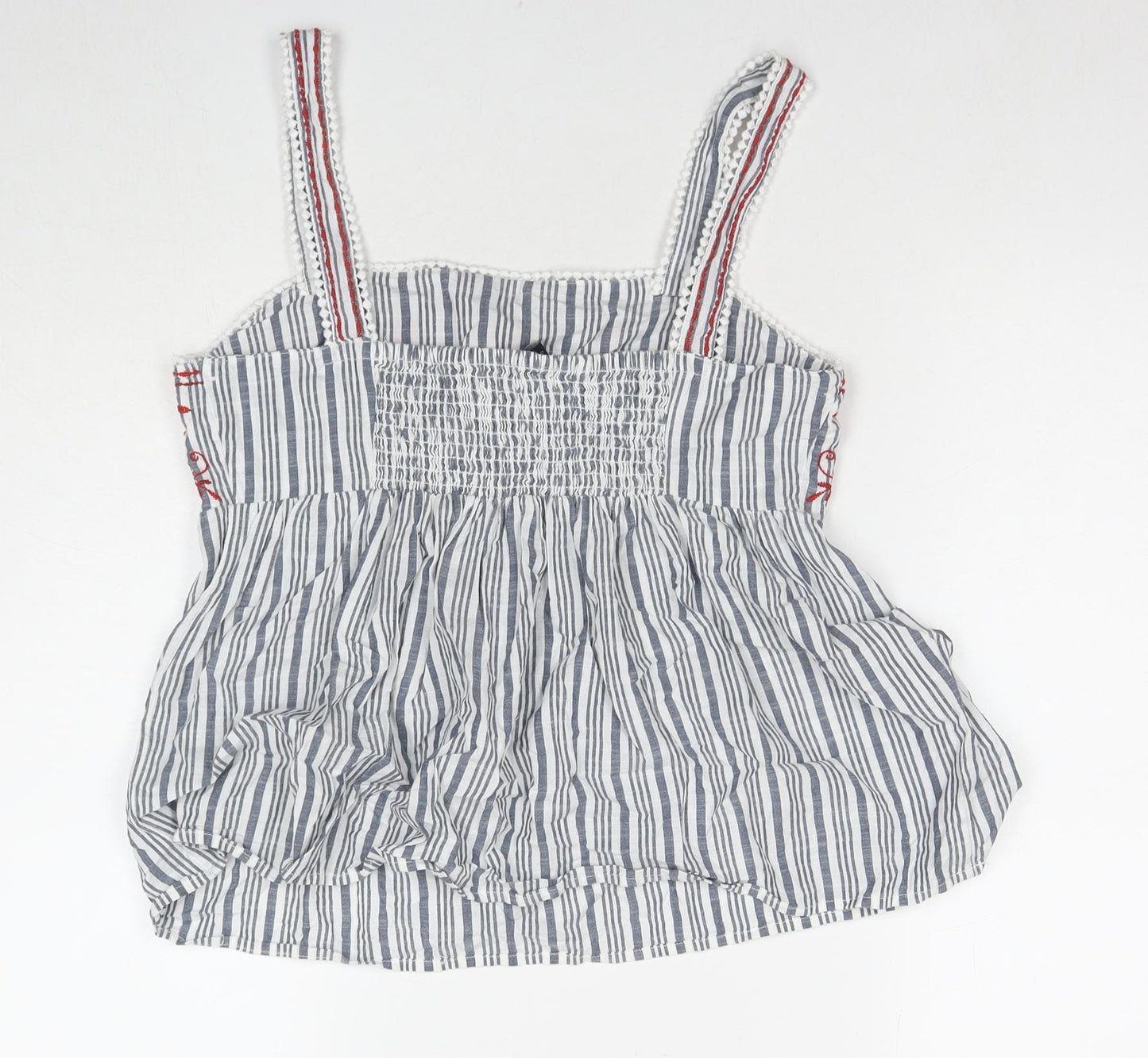 Marks and Spencer Womens Grey Striped Cotton Basic Tank Size 12 Square Neck