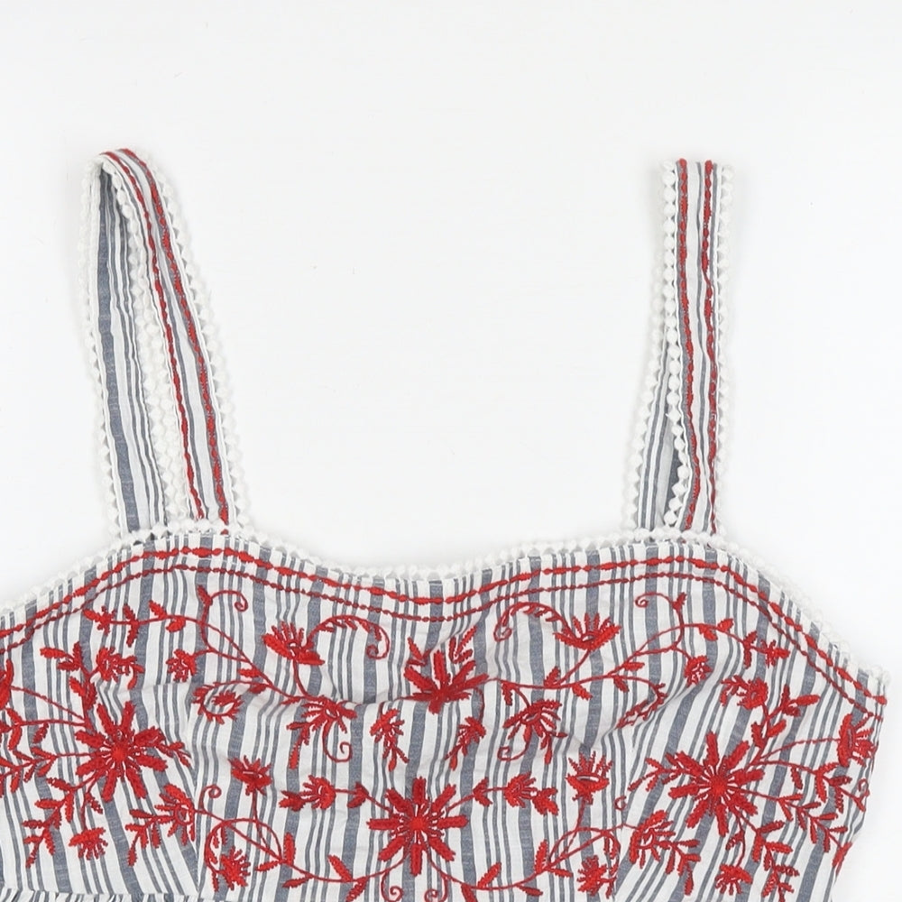 Marks and Spencer Womens Grey Striped Cotton Basic Tank Size 12 Square Neck