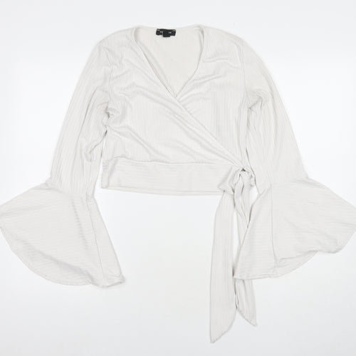 New Look Womens White Polyester Basic Blouse Size 14 V-Neck