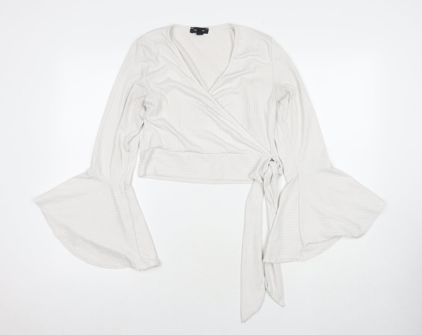 New Look Womens White Polyester Basic Blouse Size 14 V-Neck