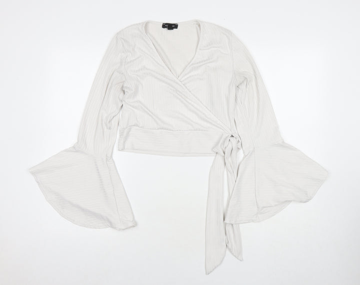 New Look Womens White Polyester Basic Blouse Size 14 V-Neck