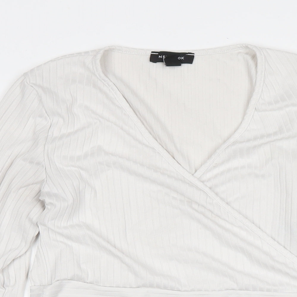 New Look Womens White Polyester Basic Blouse Size 14 V-Neck