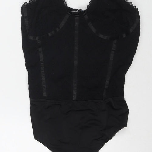 PRETTYLITTLETHING Womens Black Polyester Bodysuit One-Piece Size 10 Snap