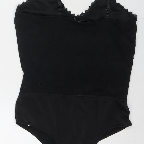 PRETTYLITTLETHING Womens Black Polyester Bodysuit One-Piece Size 10 Snap