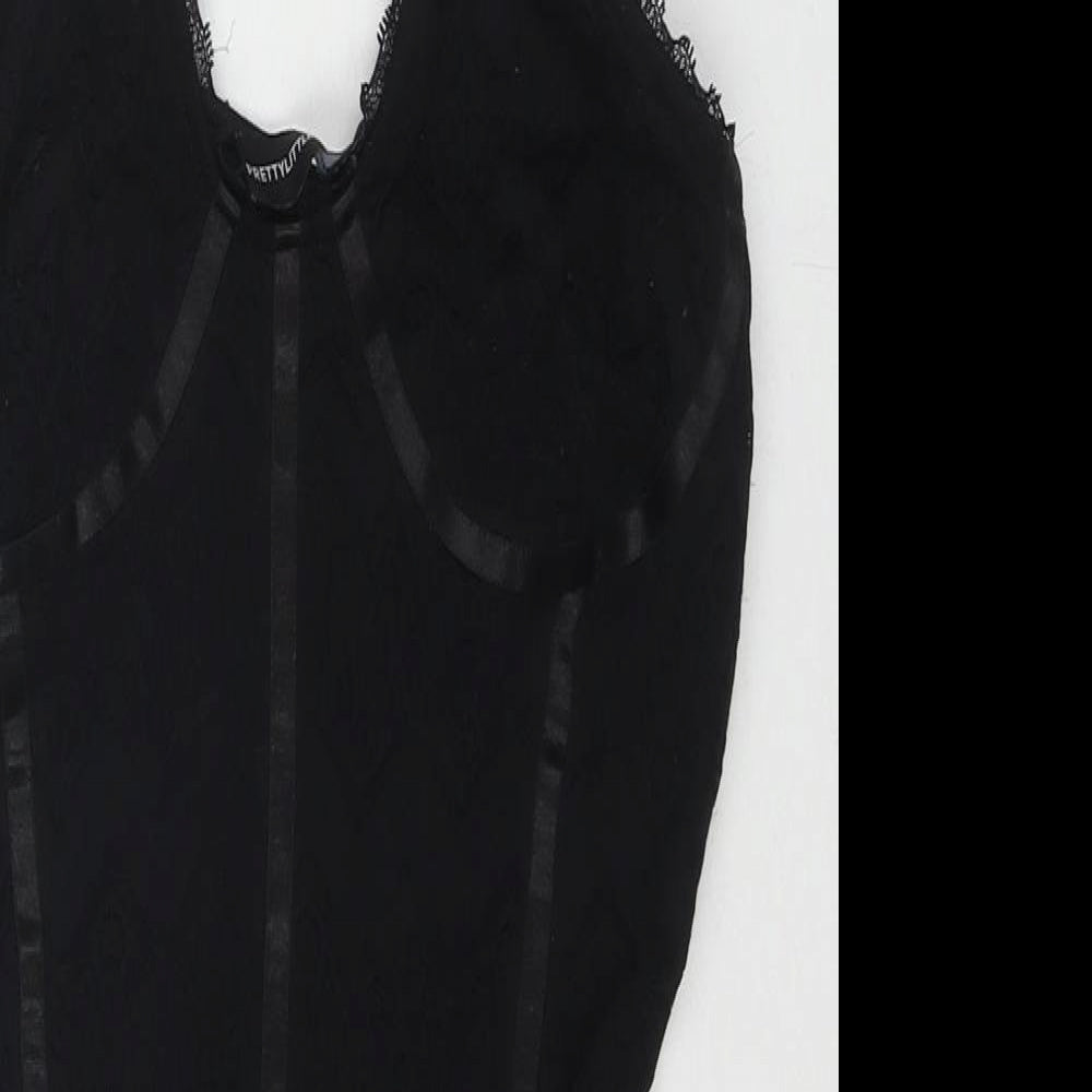 PRETTYLITTLETHING Womens Black Polyester Bodysuit One-Piece Size 10 Snap