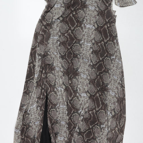 Topshop Womens Brown Animal Print Polyester Maxi Size 12 V-Neck Pullover - Snake Pattern