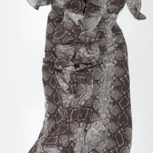 Topshop Womens Brown Animal Print Polyester Maxi Size 12 V-Neck Pullover - Snake Pattern